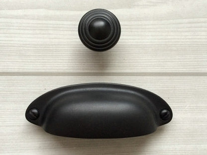 3.5" Black Cup Drawer Pull & Knob - Modern Cabinet Hardware