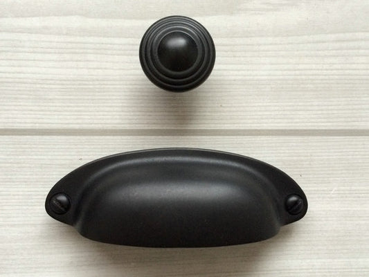 3.5" Black Cup Drawer Pull & Knob - Modern Cabinet Hardware