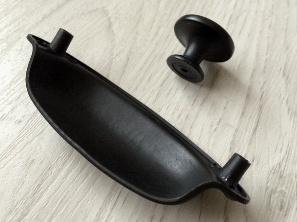 3.5" Black Cup Drawer Pull & Knob - Modern Cabinet Hardware