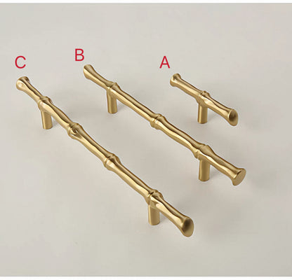 Asian-inspired Bamboo Cabinet Pulls 5" 6.25", Solid Brass, Polished Brass / Chrome / Antique Bronze