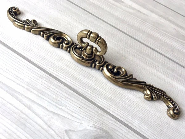 Georgian Antique Bronze Cabinet Drop Pull & Ring Knob with Backplate