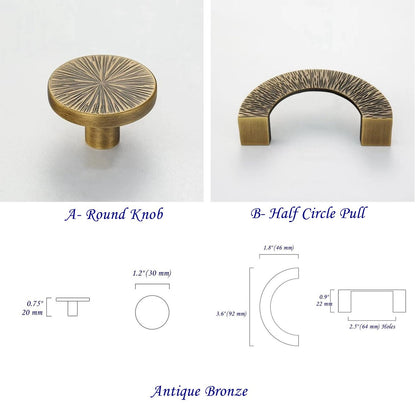 2.5“ Brass Sunburst Half Moon Drawer Pull & Circle Knob