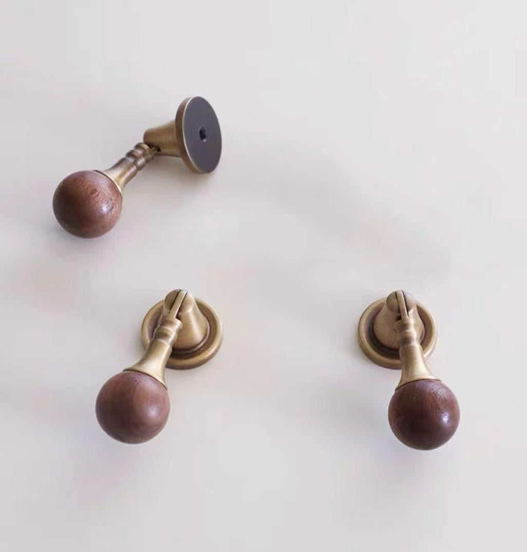 Walnut Brass Drop Drawer Pull - Pendant Cabinet Knob