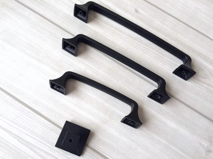 Black Cabinet Pulls, Square Knobs, Minimalist Kitchen Hardware