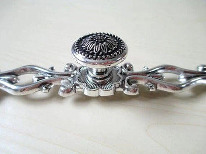 Sunflower Drawer Knobs and Pulls, Antique Silver Black, Retro Kitchen Hardware