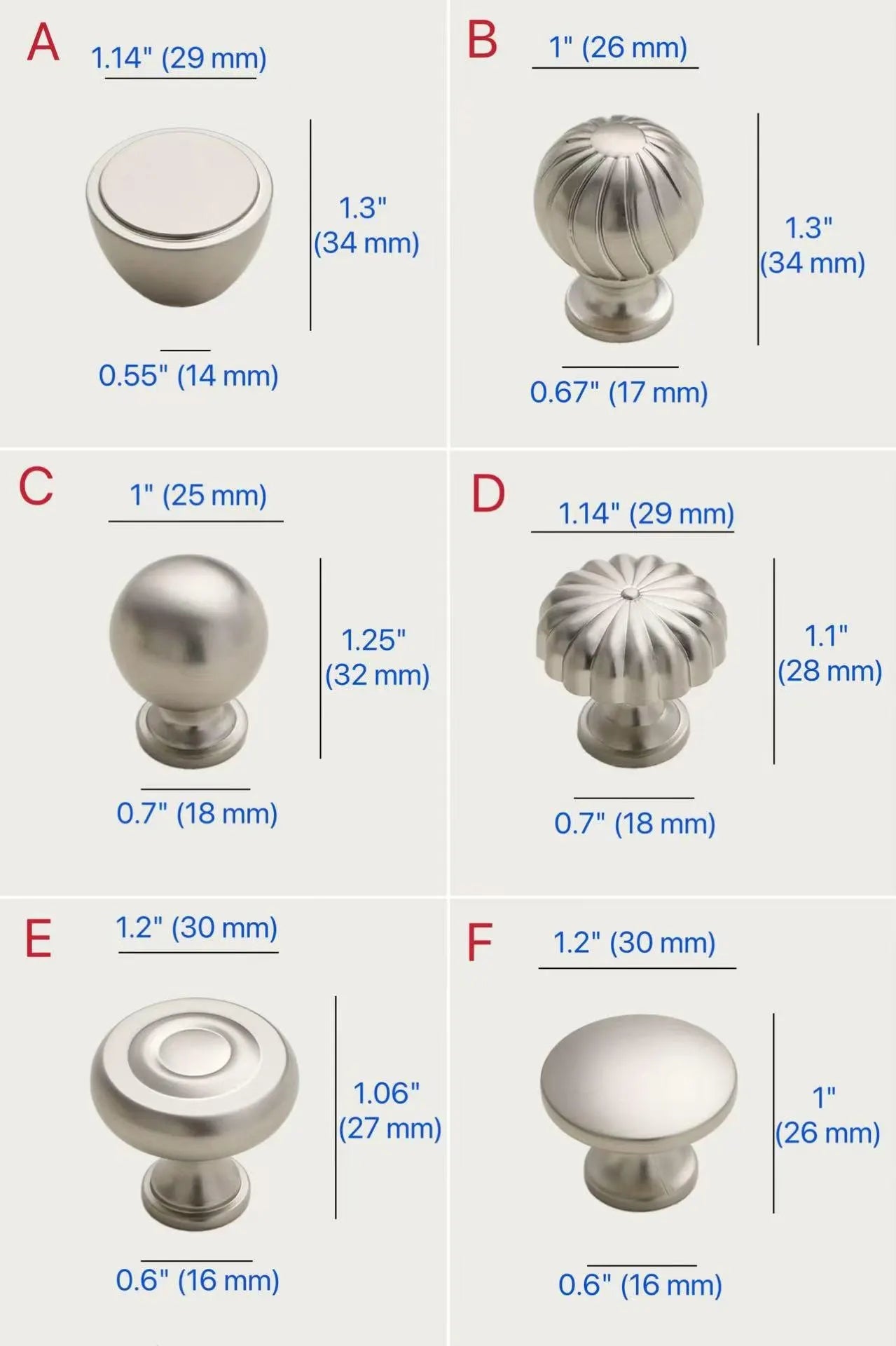 Assorted Brushed Nickel Cabinet Door Knobs, Modern Drawer Pulls