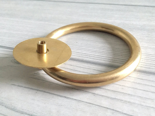 Dia 3.1" 80 mm Large Brass Drop Ring Drawer Pull Vintage Style, Unlaquered, Bronze Gold