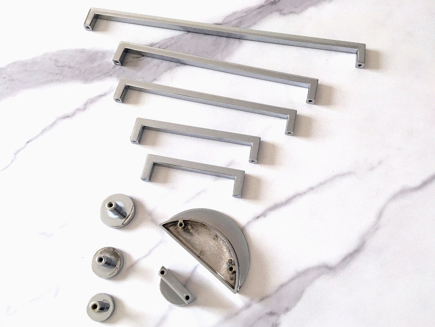 Multi Size Polished Chrome Cabinet Bar Handle & Half Moon Pull