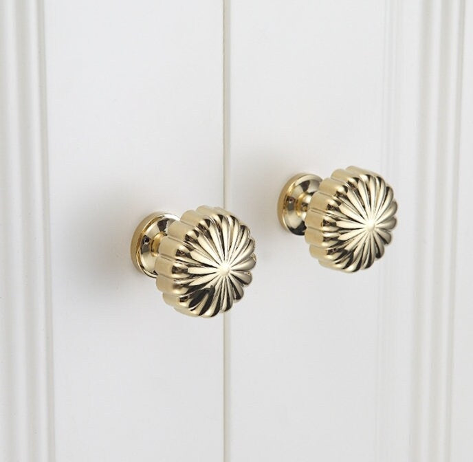 Brass Pumpkin Cabinet Knob, Gold Chrome Antique Bronze