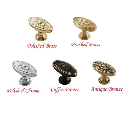 Brass Victorian Floral Drawer Pulls, Round and Oval Cabinet Knobs, Gold Chrome Coffee Bronze