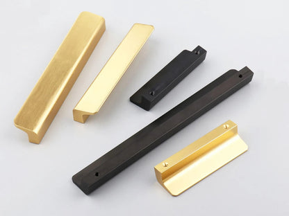 Gold Brass Cabinet Pull Handles, Black, Mid Century Modern, Kitchen Hardware