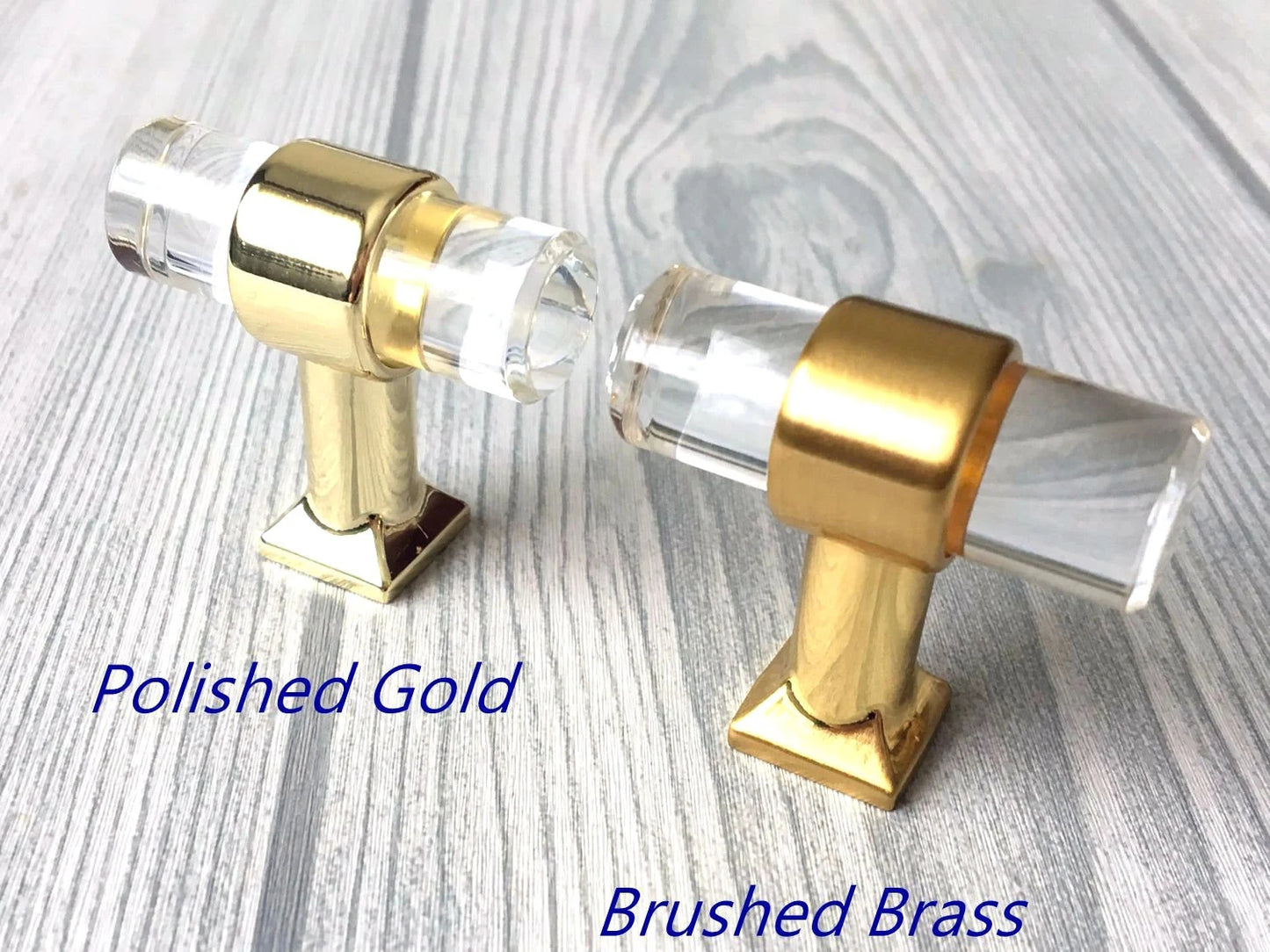 Acrylic Drawer T Knob with Metal Accents in Gold, Nickel & Black - LynnsHardware