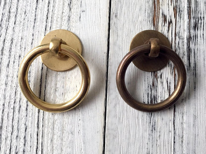 Multiple Sizes Drop Ring Pulls, Antique Bronze/Unlaquered Brass