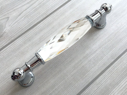 3.75" 5" Crystal Drawer Pull, Glass Cabinet Pulls, Gold Silver Modern Hardware