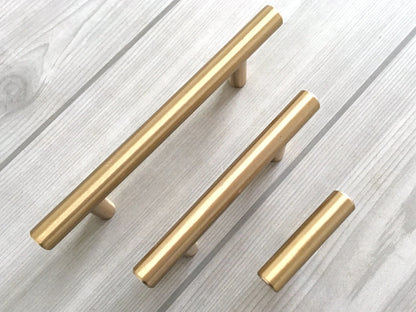Gold Brass Round T Bar Drawer Pull & Knob - 2.5" to 6.25"