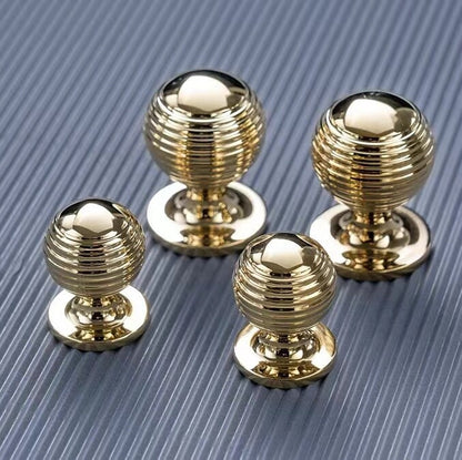 Beehive Brass Cabinet Pulls and Knobs, Polished Gold and Chrome, Luxurious