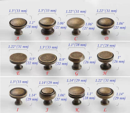Classic Antique Bronze Cabinet Knob, Solid Brass, Retro Vintage Victorian Rustic Kitchen Hardware