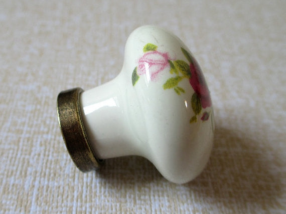 3.75" C-C Floral Drawer Pull & Knobs, Antique Bronze, Cream, Ceramic
