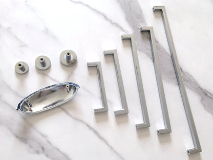 Polished Chrome Cabinet Pulls, Square Drawer Handles, Modern Kitchen Hardware
