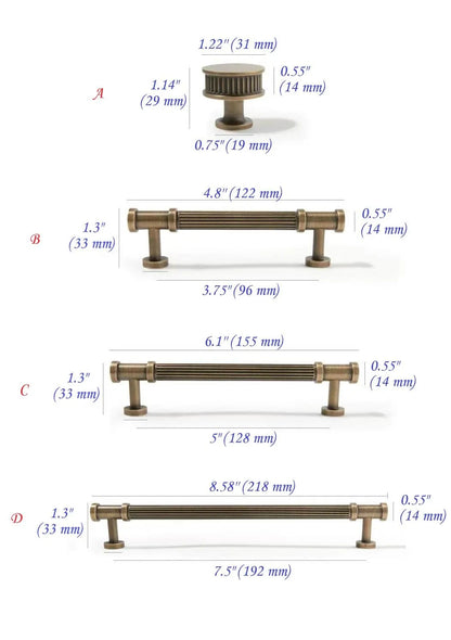 Reeded Antique Bronze Brass Cabinet Bar Pulls for Retro Decor | Lynns Hardware