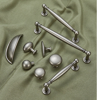 Antique silver brass drawer handles with 3", 3.75", 5" and 6.25" hole spacing 
