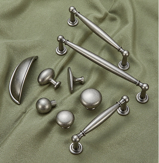 Antique silver brass drawer handles with 3", 3.75", 5" and 6.25" hole spacing 

