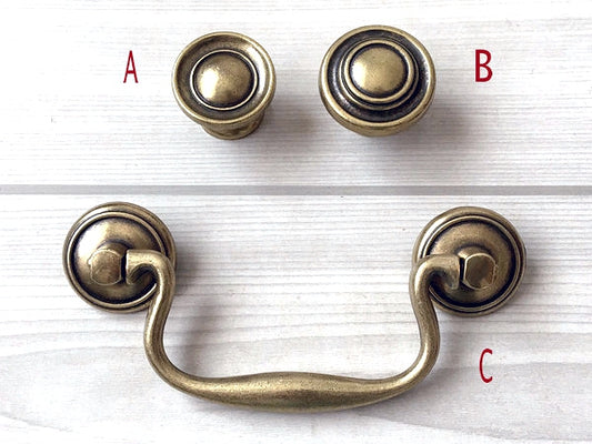 3.75" Swan-neck Swing Bail Drawer Pull & Knob - Antique Bronze
