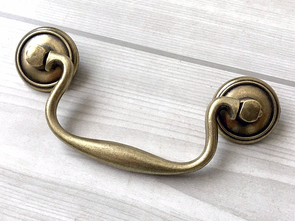 3.75" Vintage Style Swan-neck Bail Drawer Pull - Antique Bronze Finish 