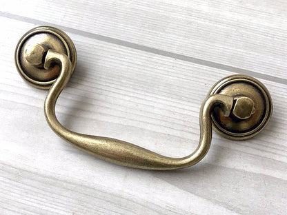 3.75" Vintage Style Swan-neck Bail Drawer Pull - Antique Bronze Finish 