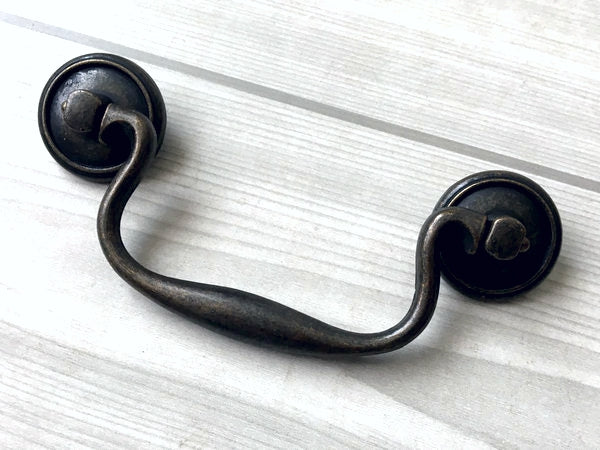 3.75" Vintage Style Swan-neck Bail Drawer Pull - dark Antique Bronze