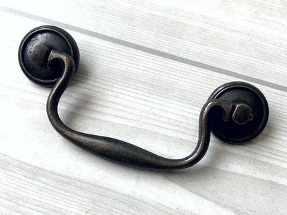 3.75" Vintage Style Swan-neck Bail Drawer Pull - dark Antique Bronze