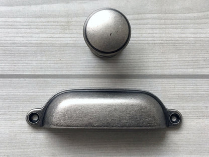 3.75" 96 mm Centers Cup Drawer Pull, Antique Pewter, Kitchen Cabinet Hardware