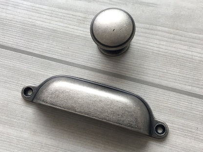 3.75" 96 mm Centers Cup Drawer Pull, Antique Pewter, Kitchen Cabinet Hardware