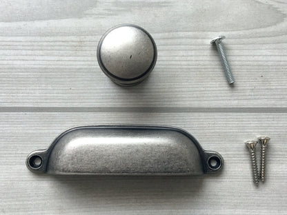 3.75" 96 mm Centers Cup Drawer Pull, Antique Pewter, Kitchen Cabinet Hardware