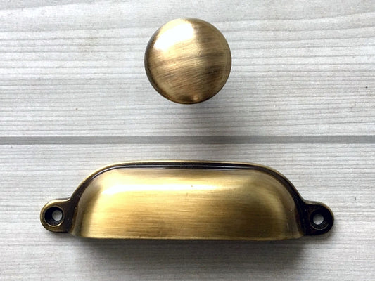 3.75" Centers Cup Drawer Pulls, Gold Bronze, MCM Cabinet Hardware, 96 mm Holes