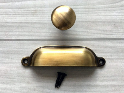 3.75" Centers Cup Drawer Pulls, Gold Bronze, MCM Cabinet Hardware, 96 mm Holes