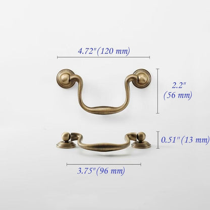 3.75" 5" Vintage Look Swan Neck Swing Bail Handle, Cabinet Drop Ring Pull, Antique Bronze