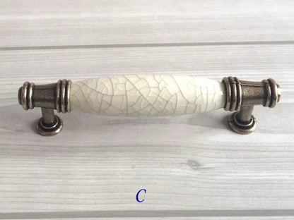3" Centers White Crackle Keramik Schrankgriff - Porzellan / Antik Bronze 