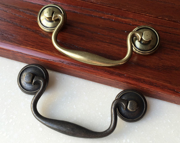 3.75" Vintage Style Swan-neck Bail Drawer Pull - Antique Bronze & dark antique bronze finishes