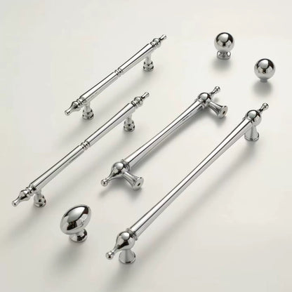 European Polished Chrome Cabinet Handle, Round Drawer Knob, Contemporary Kitchen Hardware
