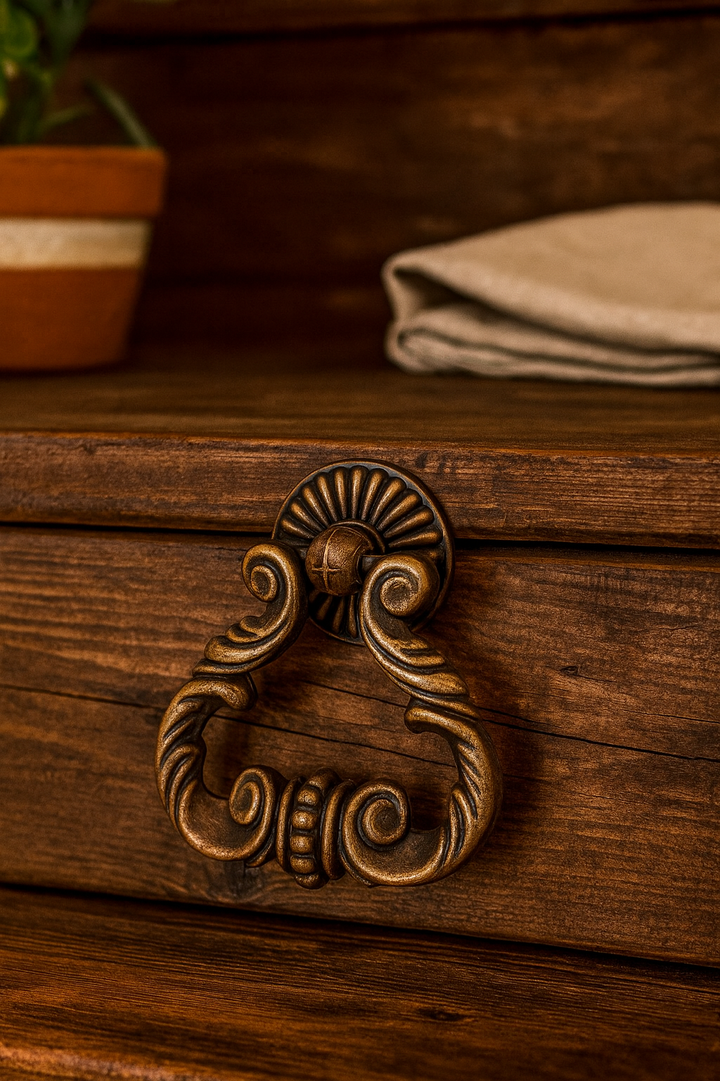 2.75" Wide Large Cabinet Drop Pull, Vintage Style Ring Drawer Knob, Antique Brass