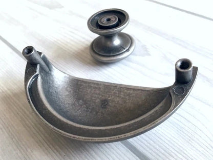 3" Centers Pewter Cup Drawer Pulls, Retro Cabinet Hardware, 76 mm Holes