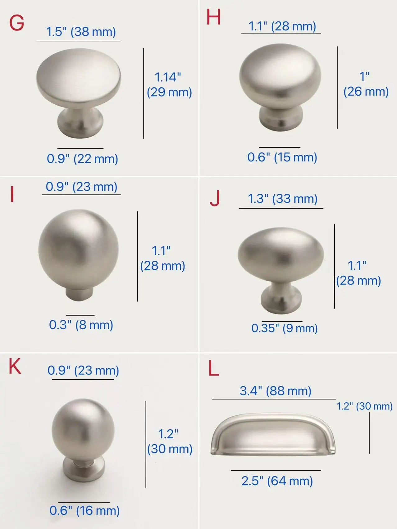 Assorted Brushed Nickel Cabinet Door Knobs, Modern Drawer Pulls
