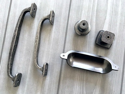 Antique Pewter Cabinet Pulls, Square Knob, Retro Kitchen Hardware