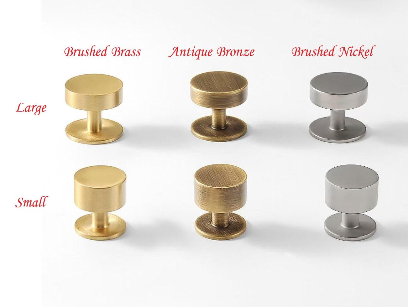 Brass Round Cabinet Knobs with Wide Base - 6 Finishes