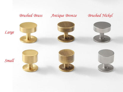 Brass Round Cabinet Knobs with Wide Base - 6 Finishes