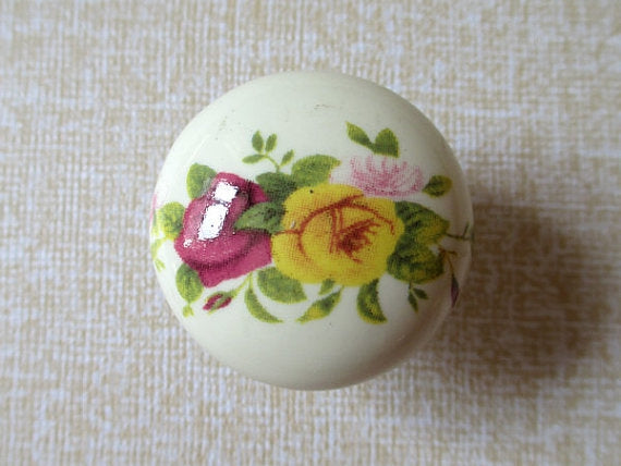 3.75" C-C Floral Drawer Pull & Knobs, Antique Bronze, Cream, Ceramic