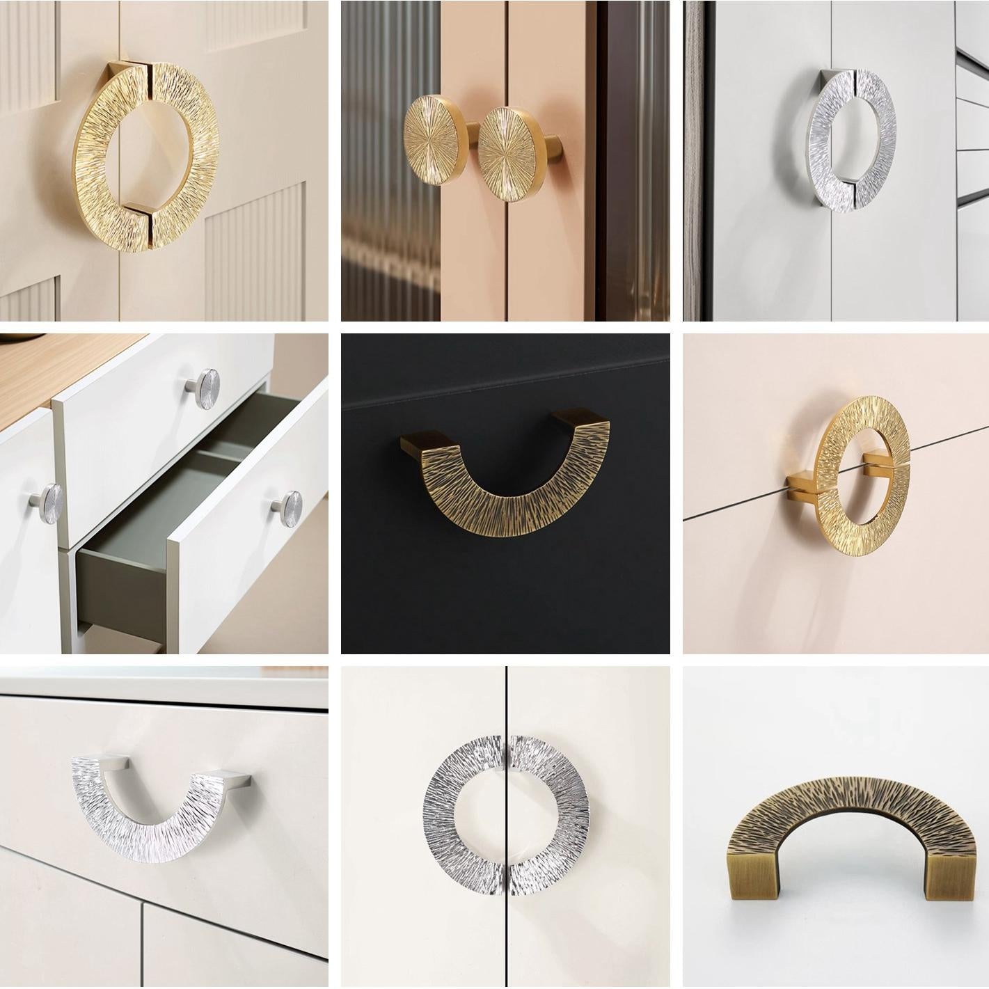 2.5“ Brass Sunburst Half Moon Drawer Pull & Circle Knob