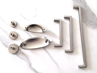 Minimalist Nickel Cabinet Handles, Cup Drawer Pulls, Kitchen Hardware