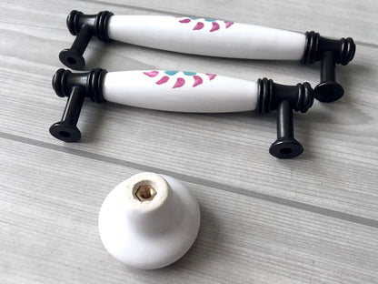Colorful Porcelain Cabinet Pulls, 3.75" 5" Centers, 4 Designs